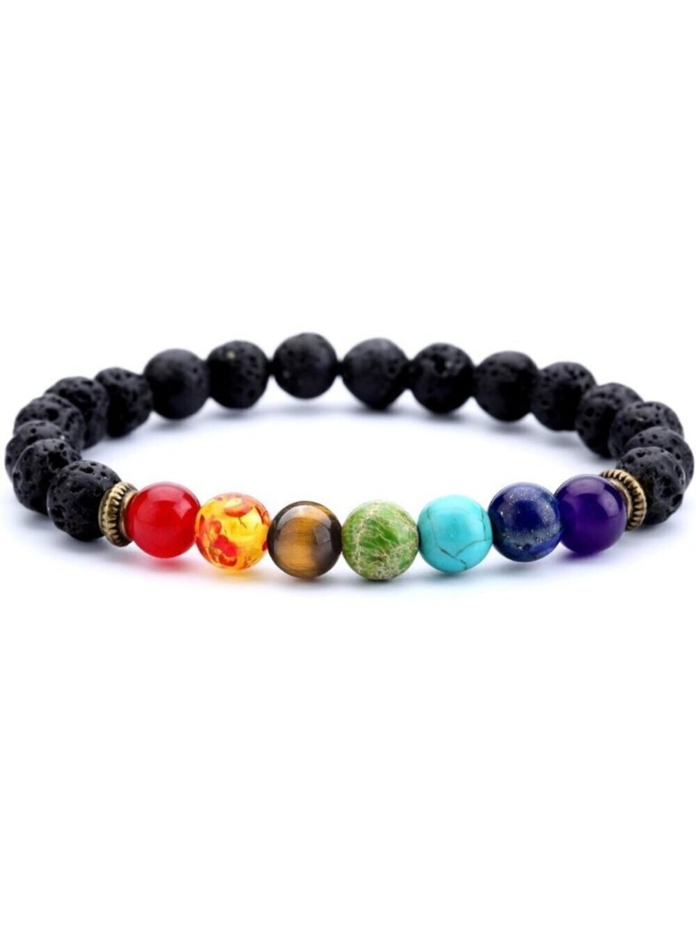 🆕 Men Black Lava Rock Beads Bracelet Elastic Natural Stone Chakra Yoga Bangle